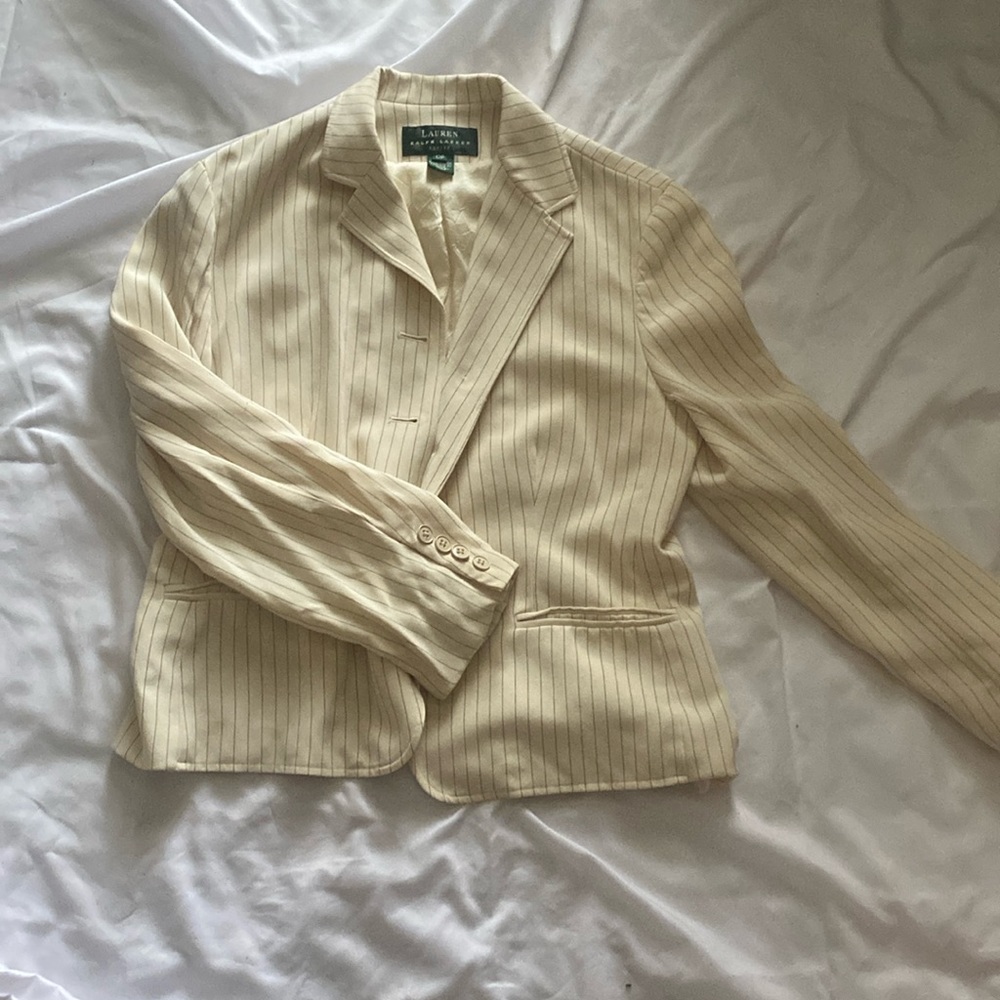 Silk blazer, cream and light gray ticking stripes